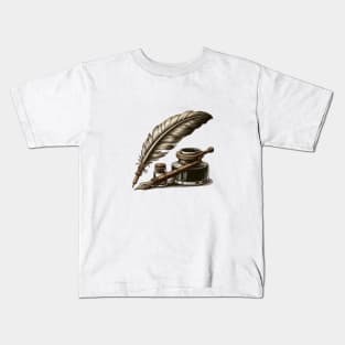 A Fountain and Quill Pens with an Ink Holder Kids T-Shirt